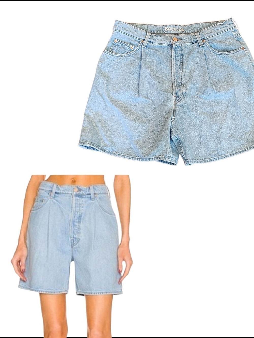 MOTHER Snacks The Pleated Fun Dip Just A Nibble Blue Wash Cotton Rigid Shorts 32